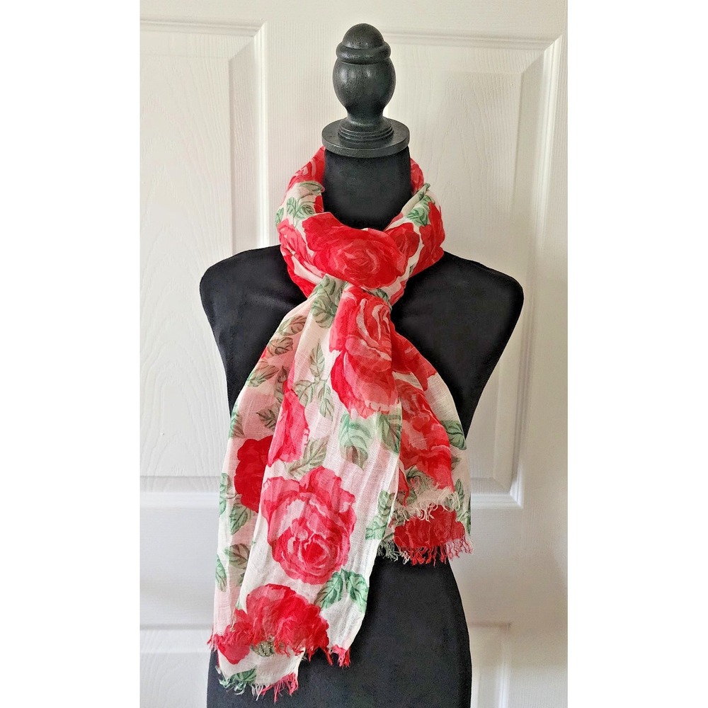 Naulover Winter White and Red Floral Scarf 72 X 24